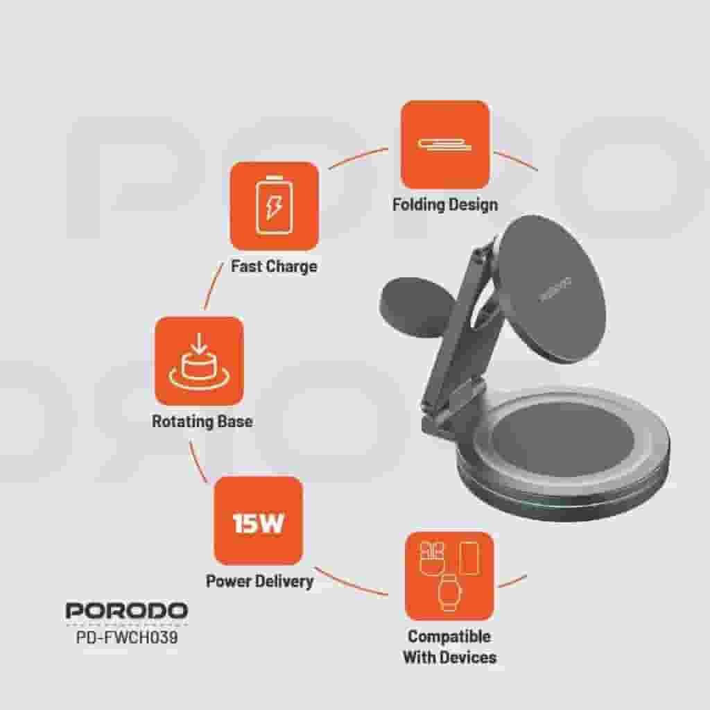 ستاند شحن سريع 3*1 ميجساف ماركة porodo 